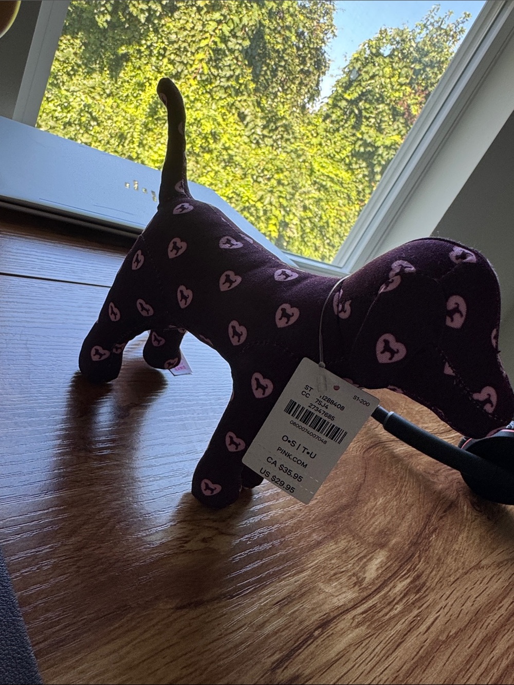 PINK Victoria's Secret Plum Dachshund Plush with Pink Heart Motif